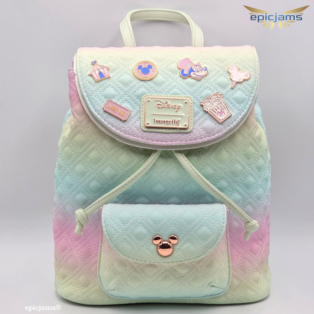 Loungefly Disney Mickey Mouse Fair Rainbow Blue Pink Green Mini Backpack New